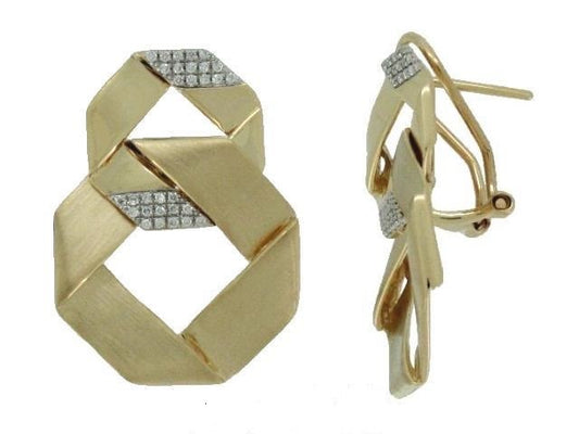 Geometric Brushed Gold and Diamond Earrings