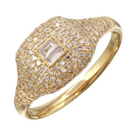 Diamond Signet Ring with Baguette Center