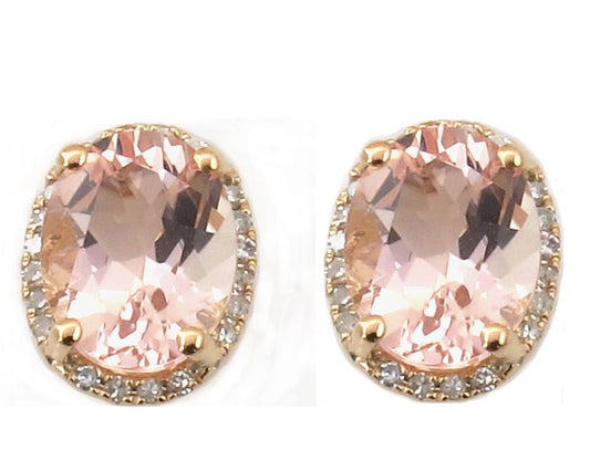 Oval Morganite Studs With Diamond Halo