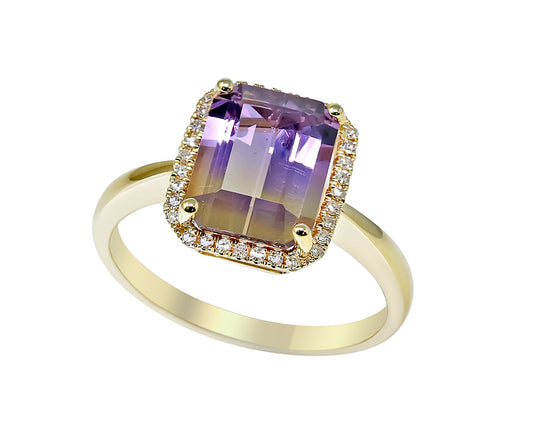 Ametrine Ring with Diamond Halo