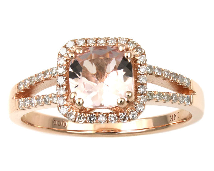 Morganite and Double Diamond Row Ring