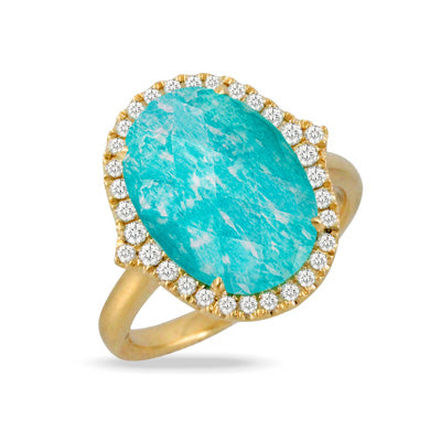 Amazonite Ring with Diamond Halo