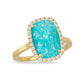 Radiant Amazonite Ring with Clear Quartz and Diamond Halo