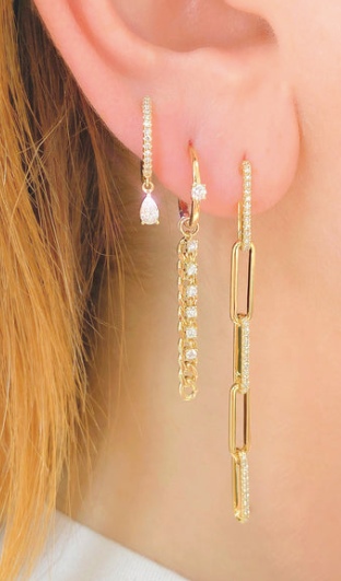 Diamond Paperclip Hanging Earrings