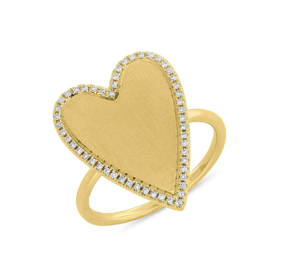 Brushed Gold Heart Ring with Diamond Halo