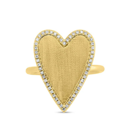 Brushed Gold Heart Ring with Diamond Halo
