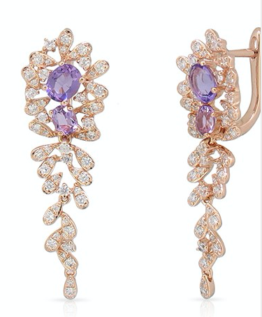 Purple Amethyst and Diamond Hanging Earring