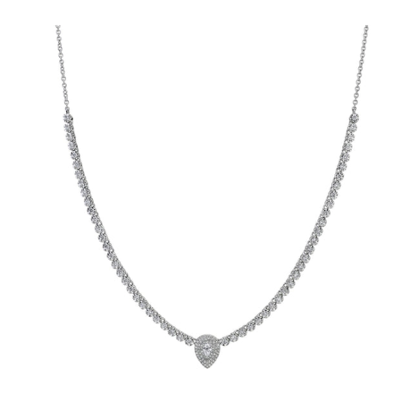 Diamond Tennis Necklace with Diamond Pear Cluster Center