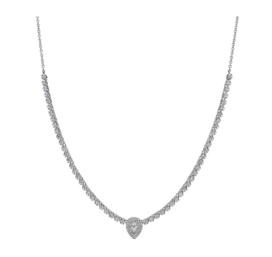 Diamond Tennis Necklace with Diamond Pear Cluster Center