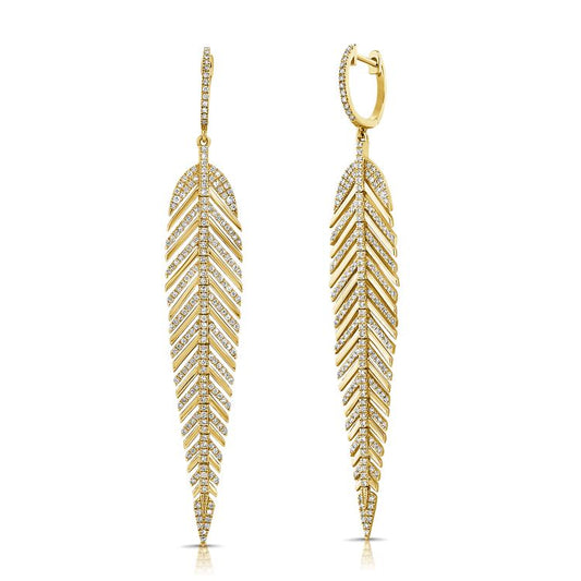 Gold and Diamond Feather Earrings