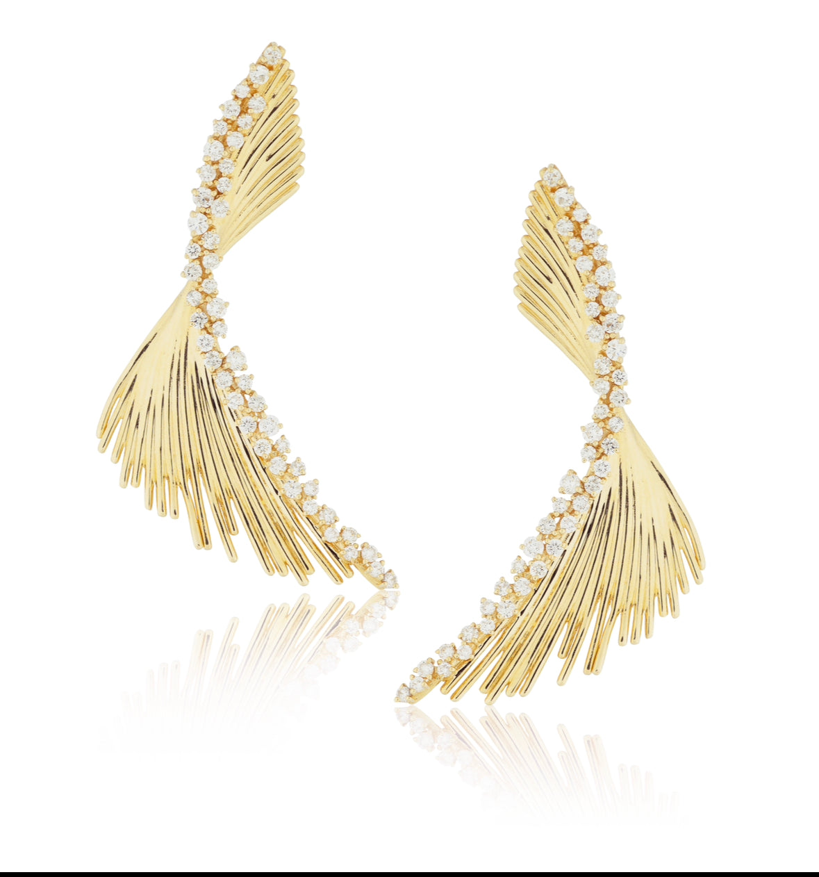 Gold Stick Earrings with Diamond Detail