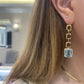 Hanging Chain Earring with Sky Blue Topaz and Diamond Halo