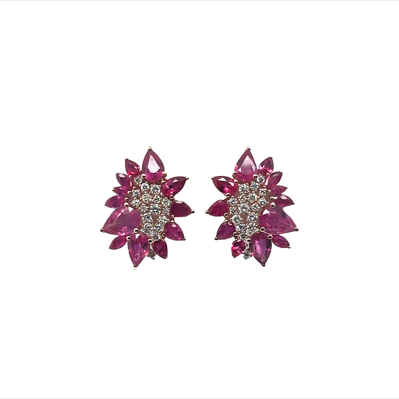 Pink Sapphire and Diamond Flower Stud