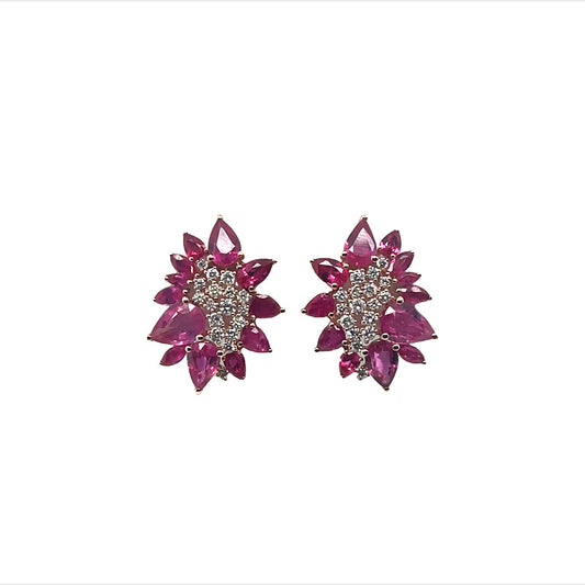 Pink Sapphire and Diamond Flower Stud