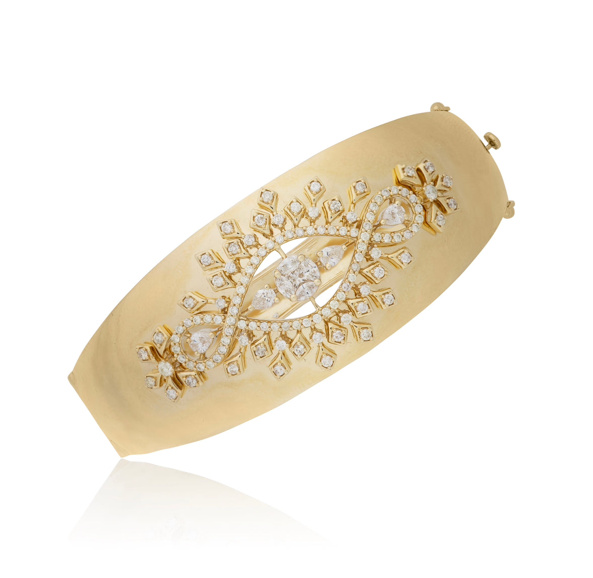 Wide Gold Statement Bangle with Diamonds