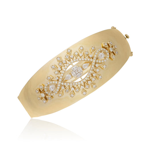 Wide Gold Statement Bangle with Diamonds