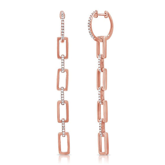 Gold and Diamond Hanging Link Earrings